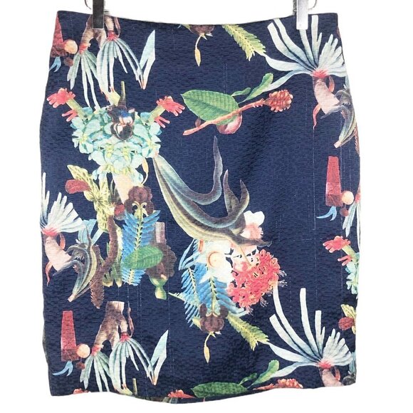 Philosophy Republic Tropical Floral Navy Pencil Skirt Size 12 - Picture 1 of 5